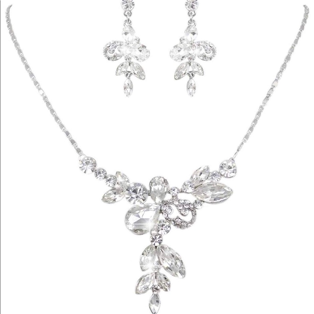 Bridal silver teardrop rhinestone crystal set